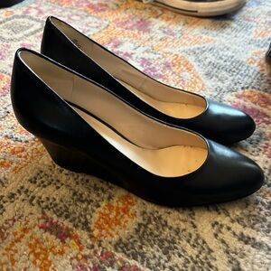 Nine West Black Wedge leather Heels shoes 8M